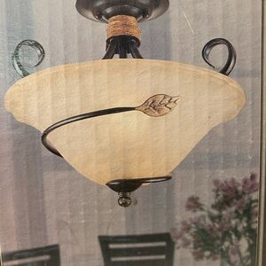 ❤️ Elegant NWOT Hampton Bay Flush mount Ceiling Fixture Light wood look Leaf